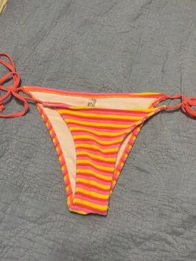 SHEIN Pink, Yellow & Orange Striped Tie Bikini Bottoms
